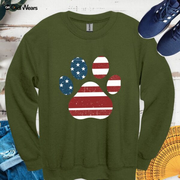 Patriotic Dog Paw American Flag Sweatshirt | Pet Lover USA Gift