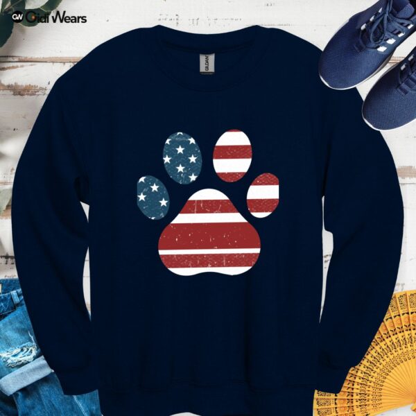 Patriotic Dog Paw American Flag Sweatshirt | Pet Lover USA Gift