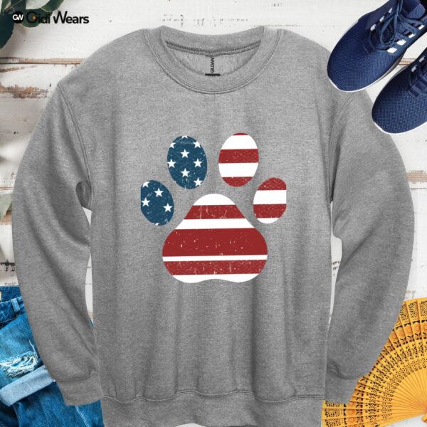 Patriotic Dog Paw American Flag Sweatshirt | Pet Lover USA Gift