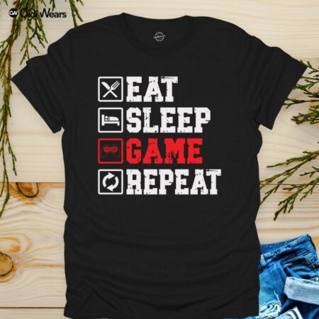 Eat, Sleep, Game, Repeat T-Shirt for Gamers and Dog Lovers - Gidi Wears