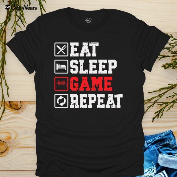 Eat, Sleep, Game, Repeat T-Shirt for Gamers and Dog Lovers - Gidi Wears
